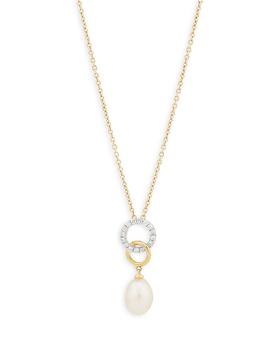 商品Cultured Freshwater Pearl & Diamond Circle Pendant Necklace in 14K Yellow Gold, 14-18"- 100% Exclusive图片