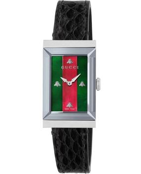 Gucci | Gucci G-Frame Red and Green Mother of Pearl Dial Black Leather Strap Women's Watch YA147403商品图片,6.9折