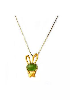商品Natural Jade Lucky Bunny Pendant with 18K Gold Plated Necklace,商家Belk,价格¥878图片