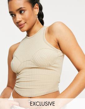 推荐Missyempire exclusive contrast stitch corset top in stone商品