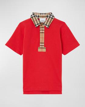 推荐Boy's Johane Micro Check Polo Shirt, Size 3-14商品