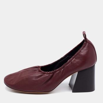 加拿大celine鞋, [二手商品] Celine | Celine Burgundy Leather Scrunch Block Heel Pumps Size 38商品图片 9.1折, 满1件减$100, 满减