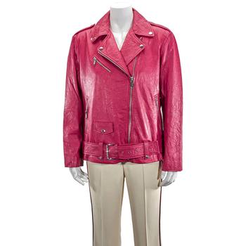 推荐Michael Kors Ladies Crinkled Leather Moto Jacket, Size Medium商品