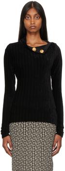 Balmain | Black Foldover Sweater商品图片,额外8.5折, 独家减免邮费, 额外八五折