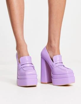 推荐Daisy Street Exclusive double platform heeled loafers in purple商品
