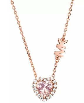 Michael Kors | 14k Rose Gold-Plated Sterling Silver Crystal Heart Halo Pendant Necklace, 16" + 2" extender,商家Macy's,价格¥919