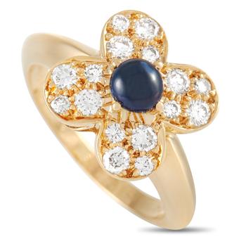Van Cleef & Arpels, [二手商品] Van Cleef & Arpels | Van Cleef & Arpels Trèfle 18K Yellow Gold 0.46 ct Diamond and Blue Sapphire Ring商品图片 4.5折