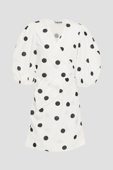 gani, Ganni | Pleated polka-dot shell mini wrap dress商品图片 3折