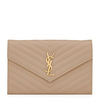 推荐Saint Laurent Cassandre Matelasse Dark Beige Chain Wallet商品