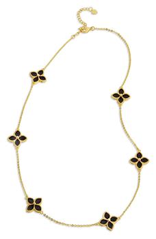 Savvy Cie Jewels | Yellow Gold Vermeil Onyx Flower Station Necklace商品图片,2.9折