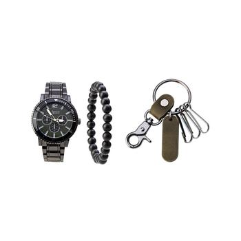 American Exchange | Men's Quartz Movement Gunmetal Bracelet Analog Watch, 46mm and Keychain with Bracelet and Zippered Travel Pouch商品图片,4.9折