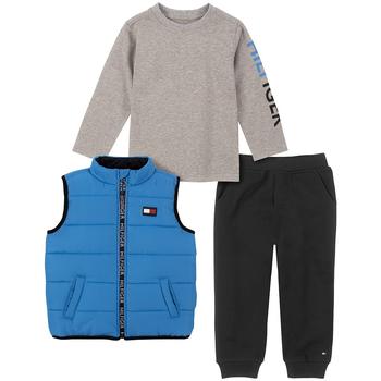 Tommy Hilfiger | Toddler Boys Logo T-shirt, Signature-Tape Puffer Vest and Joggers Set, 3 Piece商品图片,6折