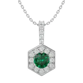 SSELECTS | 1/2 Carat Round Shape Emerald Necklaces With Hexagon Diamond Halo In 14 Karat White Gold, 18 Inch Chain, (j-k, I1-i2),商家Premium Outlets,价格¥1167
