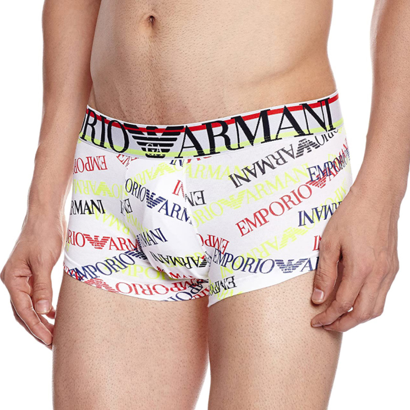 时尚阿玛尼内裤男装, Emporio Armani | EMPORIO ARMANI 男士白色徽标印花平角内裤 111290-6P508-37810商品图片 5.7折, 独家减免邮费
