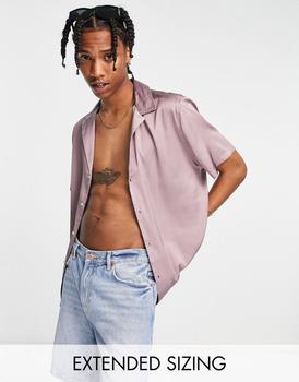 ASOS | ASOS DESIGN relaxed deep revere satin shirt in dusty pink商品图片,4.5折