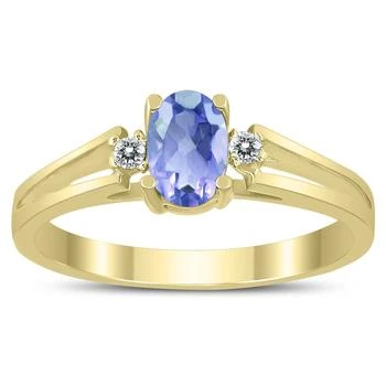 SSELECTS | 6X4Mm Tanzanite And Diamond Open Three Stone Ring In 10K Yellow Gold,商家Premium Outlets,价格¥2146