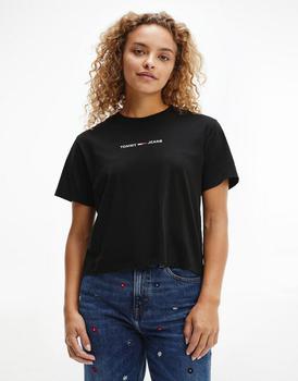 推荐Tommy Jeans linear logo t-shirt in black商品