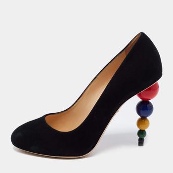 Charlotte Olympia, [二手商品] Charlotte Olympia | Charlotte Olympia Black Suede Mid Century Pumps Size 37.5商品图片 7.6折, 满1件减$100, 满减