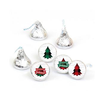 推荐Holiday Plaid Trees - Buffalo Plaid Christmas Party Round Candy Sticker Favors - Labels Fit Hershey's Kisses (1 sheet of 108)商品