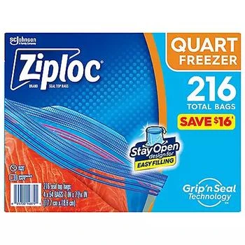 Ziploc | Ziploc Easy Open Tabs Freezer Quart Bags with New Stay Open Design, 216 ct.,商家Sam's Club,价格¥142