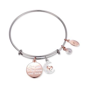 推荐"Love You to the Moon" Multi-Charm Adjustable Bangle Bracelet in Stainless Steel with Silver Plated Charms商品