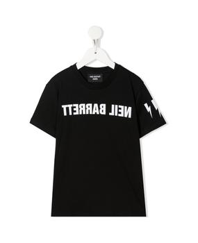 Neil Barrett | Kids Black T-shirt With White Mirror Logo Print商品图片,