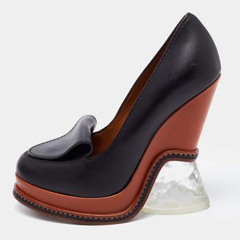 Fendi | Fendi Black Leather Ice Heel Loafer Pumps Size 36商品图片,7.4折