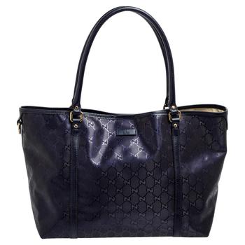 古驰托特包, [二手商品] Gucci | Gucci Metallic Blue GG Imprime Canvas and Leather Medium Joy Shopping Tote商品图片 5.7折, 满1件减$100, 满减