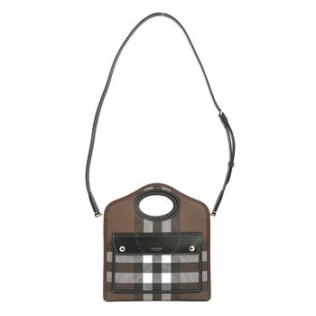 推荐Ladies Dark Birch Brown Check Logo Print Pocket Bag商品