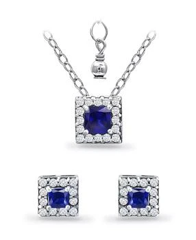 Giani Bernini | Simulated Blue Sapphire and Cubic Zirconia Halo Square Pendant and Earring Set, 3 Piece,商家Macy's,价格¥255