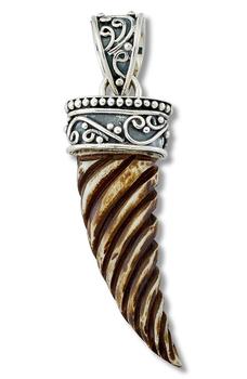 商品SAMUEL B. | Sterling Silver 18k Yellow Gold Carved Bovine Bone Stone Pendant,商家Nordstrom Rack,价格¥501图片