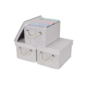 商品Foldable Fabric Storage Bin with Cotton Rope Handles and Lid 2-Pack图片