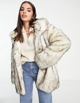 推荐ASOS DESIGN oversized hooded faux fur jacket商品