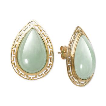 商品Dyed Jade Greek Key Frame Stud Earrings in 14k Gold图片