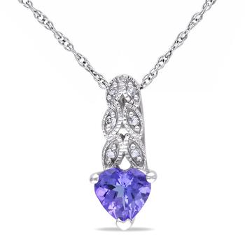 商品Amour | Diamond and Heart Shaped Tanzanite Pendant with Chain In 10K White Gold,商家Jomashop,价格¥1424图片