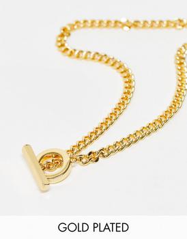 推荐ASOS DESIGN 14k gold plated necklace with t-bar - GOLD商品