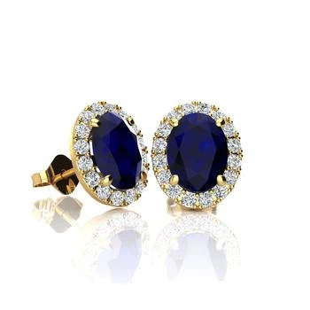 SSELECTS | 3 1/2 Carat Oval Shape Sapphire And Halo Diamond Stud Earrings In 14 Karat Yellow Gold,商家Premium Outlets,价格¥9477