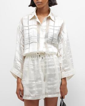 商品Brunello Cucinelli | Organza Paint Stroke Print Button-Down Blouse,商家Neiman Marcus,价格¥6665图片