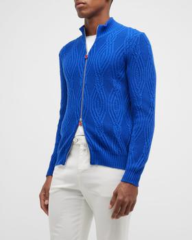 Kiton | Men's Cashmere Cable Knit Full-Zip Sweater商品图片,