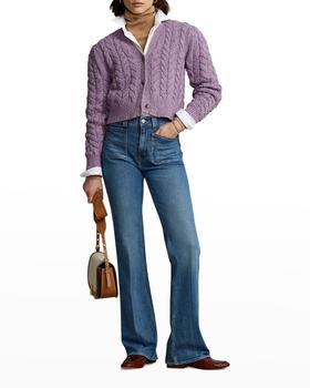 商品Ralph Lauren | Cable Wool-Blend Puffed-Sleeve Cardigan,商家Neiman Marcus,价格¥2027图片