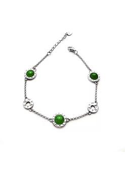 商品925 Silver Natural Jade Round Cut Roman Numeral Bracelet,商家Belk,价格¥1168图片