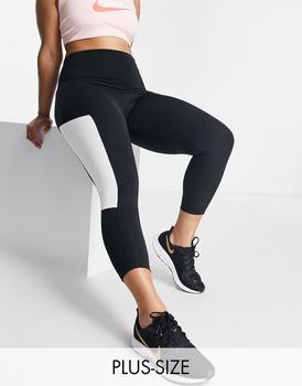 NIKE | Nike Air Running Plus 7/8 midrise colourblock leggings in black商品图片,5折×额外9.5折, 额外九五折