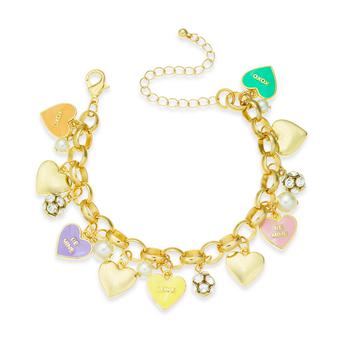 商品Gold-Tone Crystal & Imitation Pearl Sweetie Heart Charm Bracelet, Created for Macy's图片