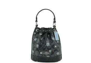 推荐COACH Dempsey 15 Small Snowflake Print Graphite Coated Canvas Bucket Bag商品