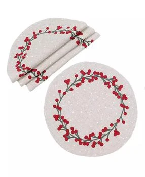 Manor Luxe | Holly Berry Branch Crewel Embroidered Christmas Placemats, Set of 4,商家Macy's,价格¥443