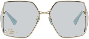 Gucci | Gold & Blue Square Sunglasses商品图片,独家减免邮费