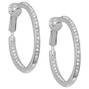 推荐Cubic Zirconia Medium In & Out Clip-On Hoop Earrings in Silver-Plate, 1.18"商品