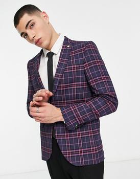 推荐Twisted Tailor ladd suit jacket in navy and pink tartan check商品