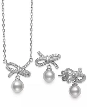 Belle de Mer | 2-Pc. Set Cultured Freshwater Pearl (6mm) & Cubic Zirconia Ribbon Pendant Necklace & Matching Drop Earrings in Sterling Silver,商家Macy's,价格¥836