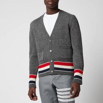 推荐Thom Browne Men's Tricolour Stripe Shetland Wool Classic V-Neck Cardigan商品